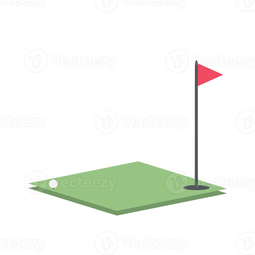 isométrica golf agujero campo con rojo bandera png