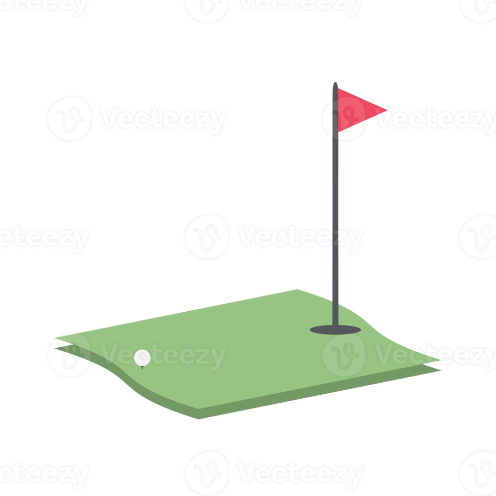 Isometric Golf Hole Field With Red Flag png