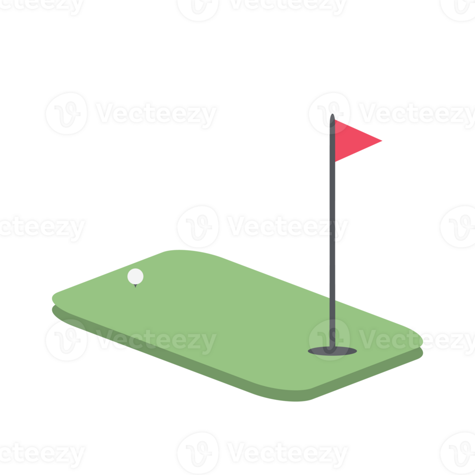 Isometric Golf Hole Field With Red Flag png