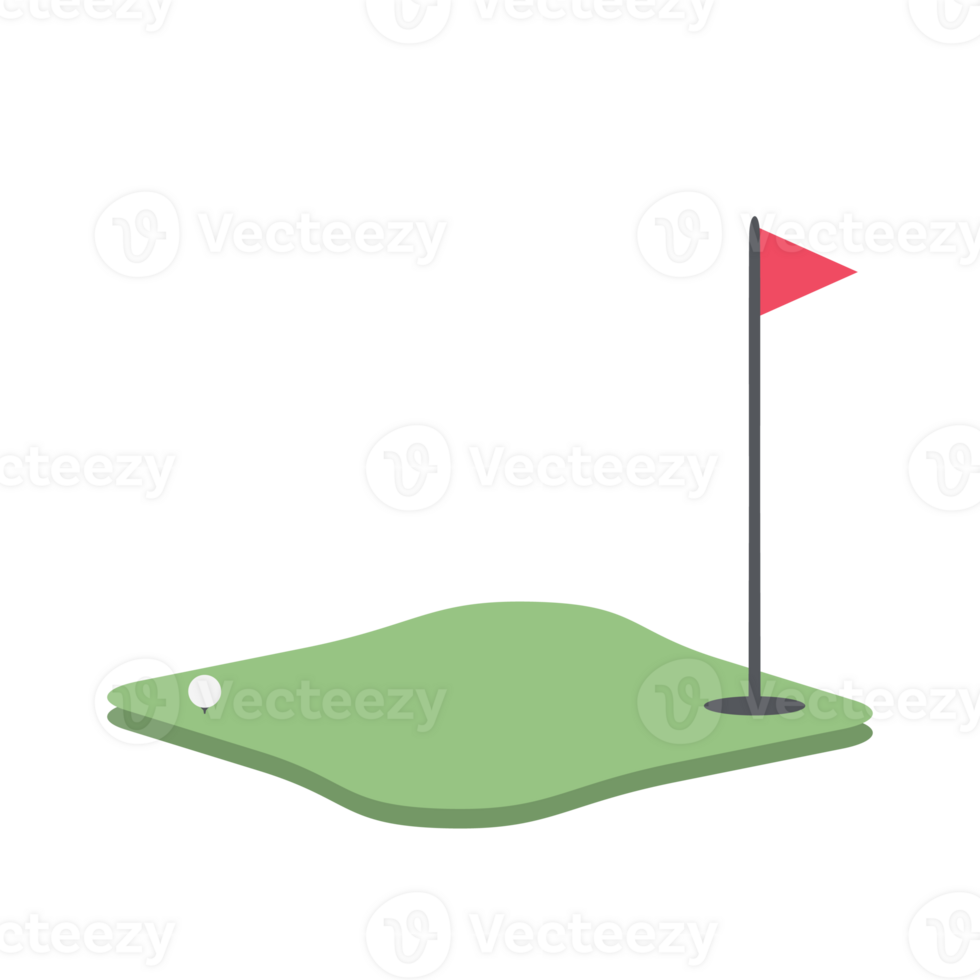 Isometric Golf Hole Field With Red Flag png
