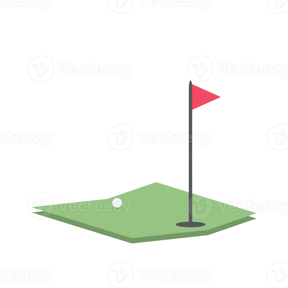 Isometric Golf Hole Field With Red Flag png