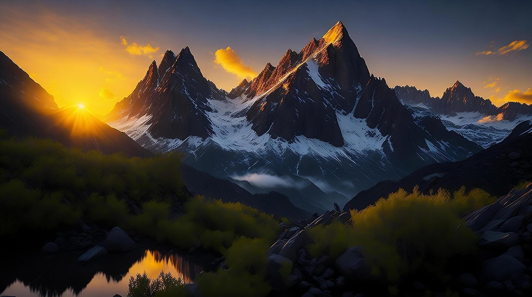 Beautiful sunset in the mountains. Panorama of the mountains photo