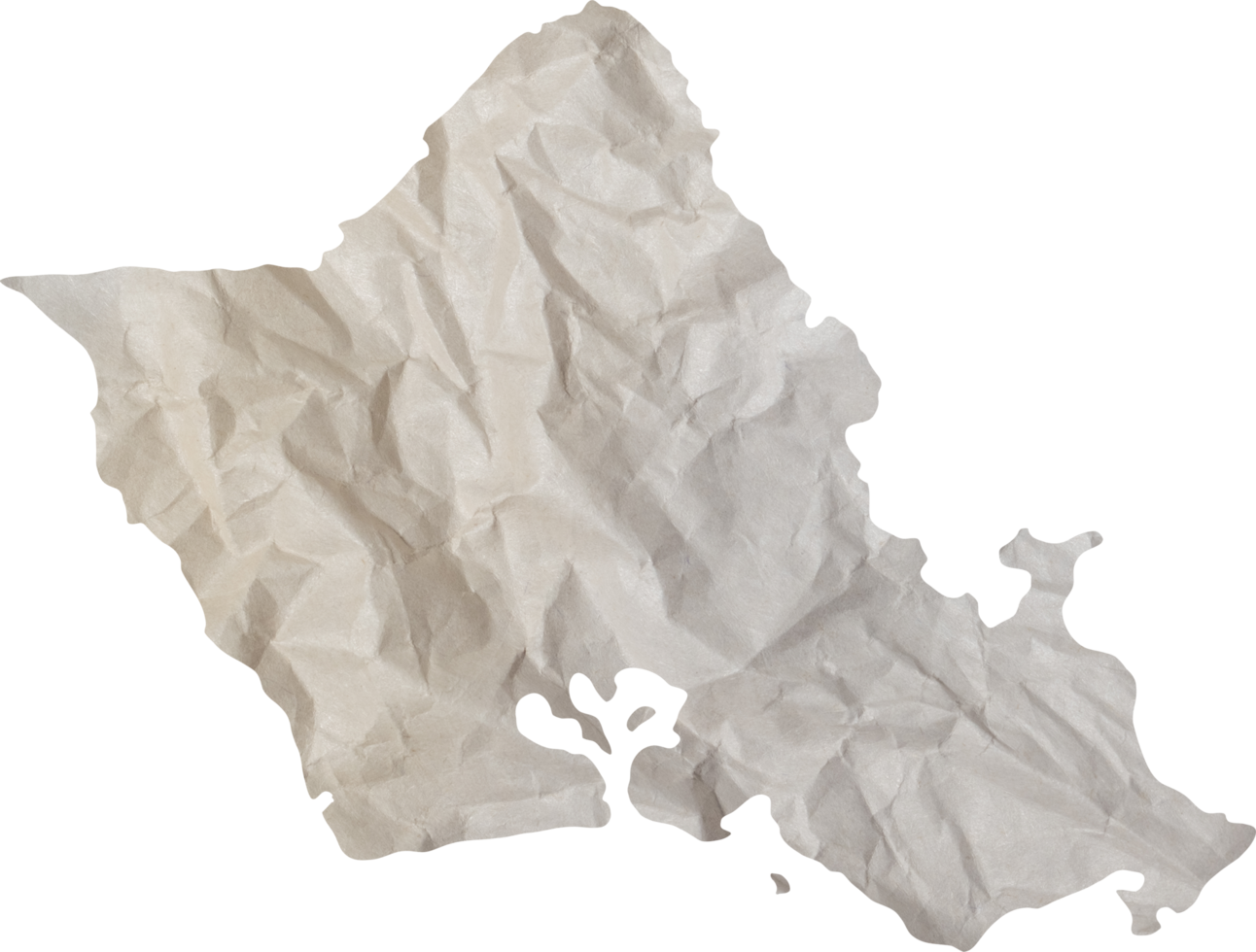 oahu island map paper texture cut out on transparent background. png