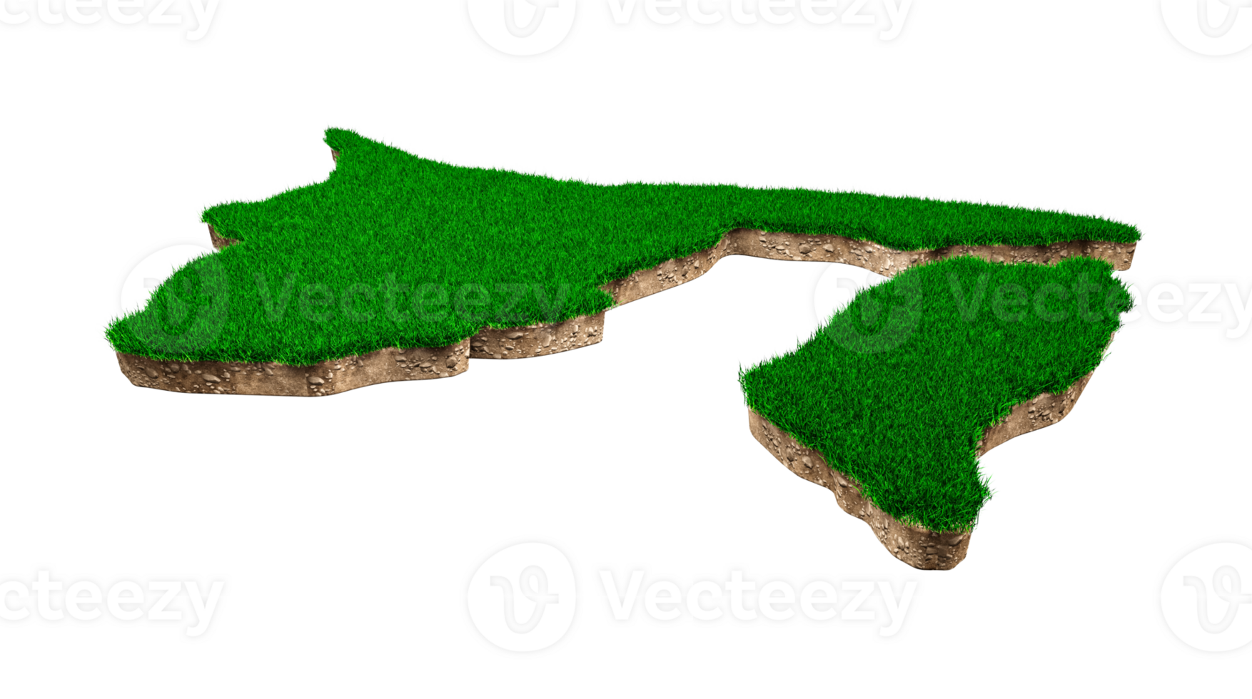 Brunei Map soil land geology cross section with green grass and Rock ground texture 3d illustration png