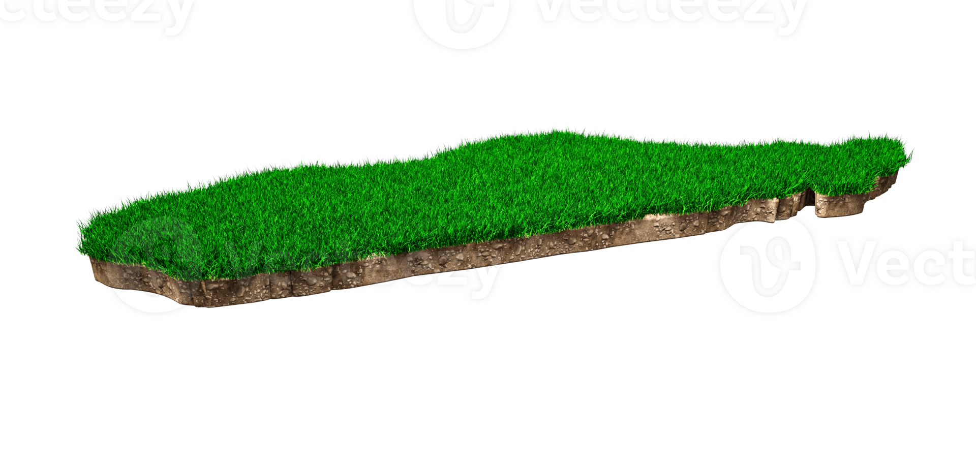 Madagaskar kaart bodem land geologie dwarsdoorsnede met groen gras en rotsgrond textuur 3d illustratie png