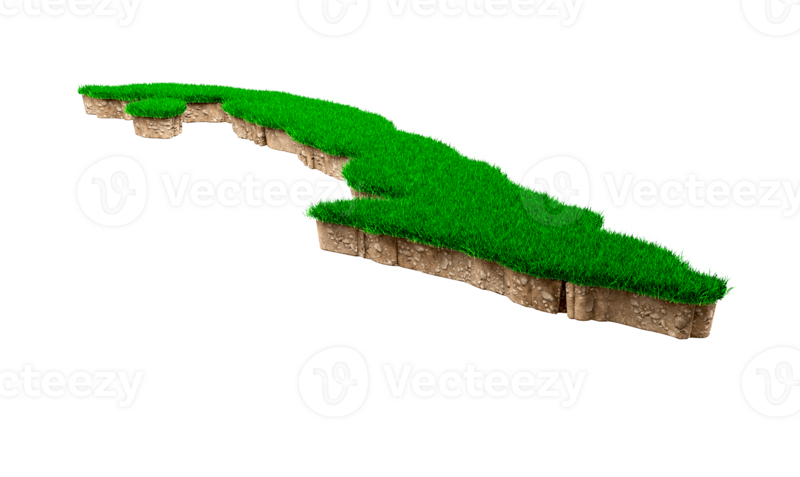 Cuba Map soil land geology cross section with green grass and Rock ground texture 3d illustration png