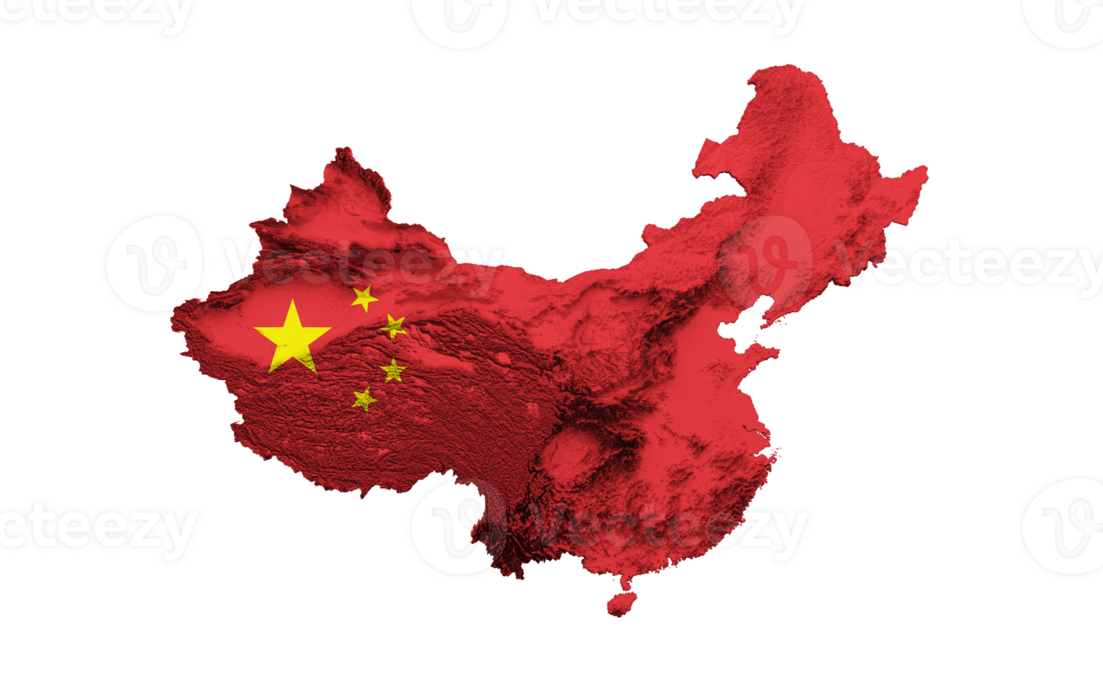 China map with the flag Colors Red and yellow Shaded relief map 3d illustration png