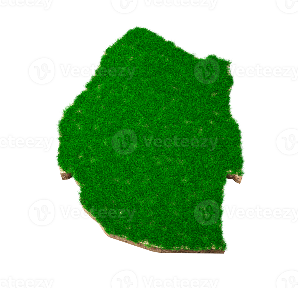 Eswatini Map soil land geology cross section with green grass and Rock ground texture 3d illustration png