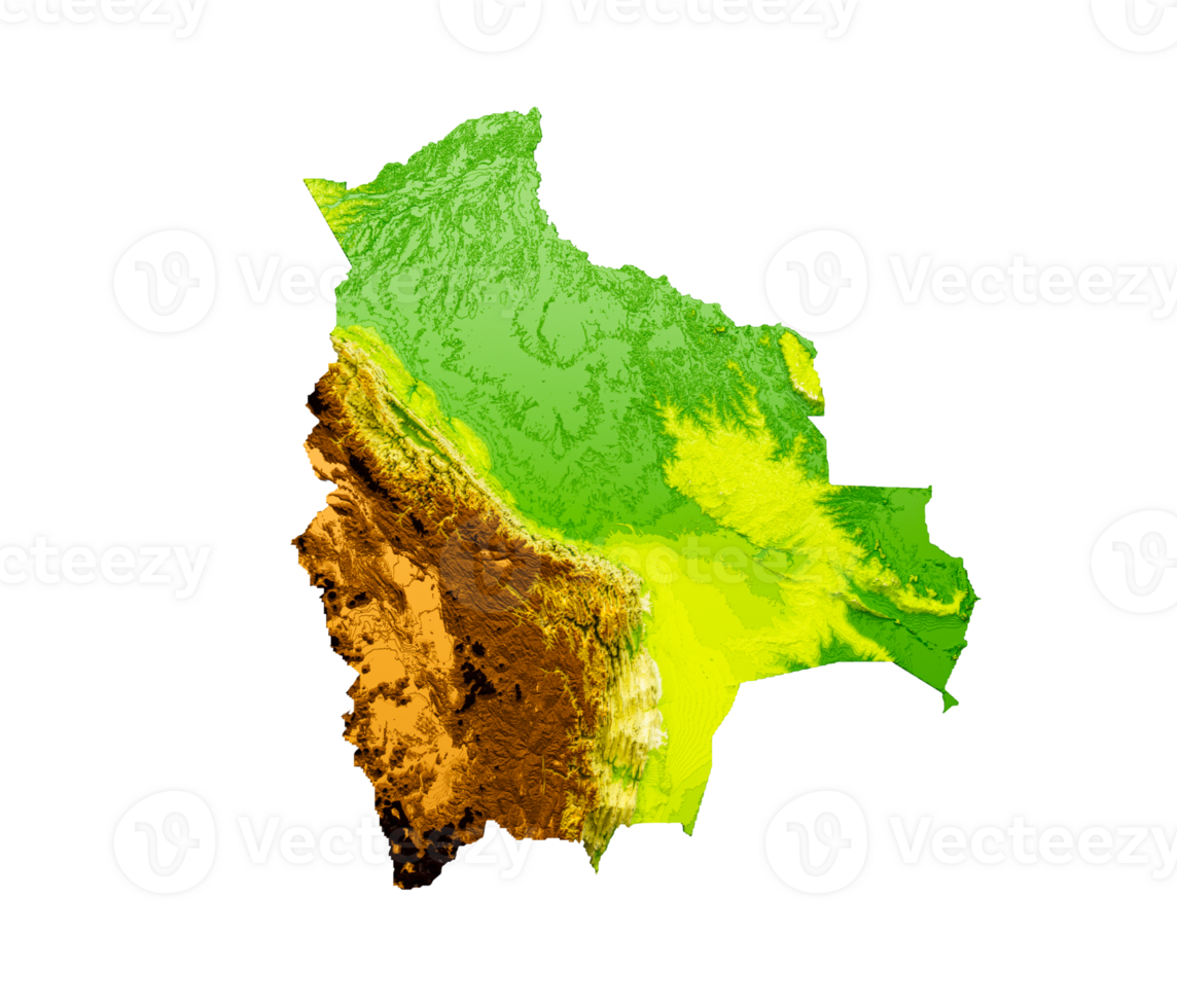 Bolivia Map Shaded relief Color Height map 3d illustration png