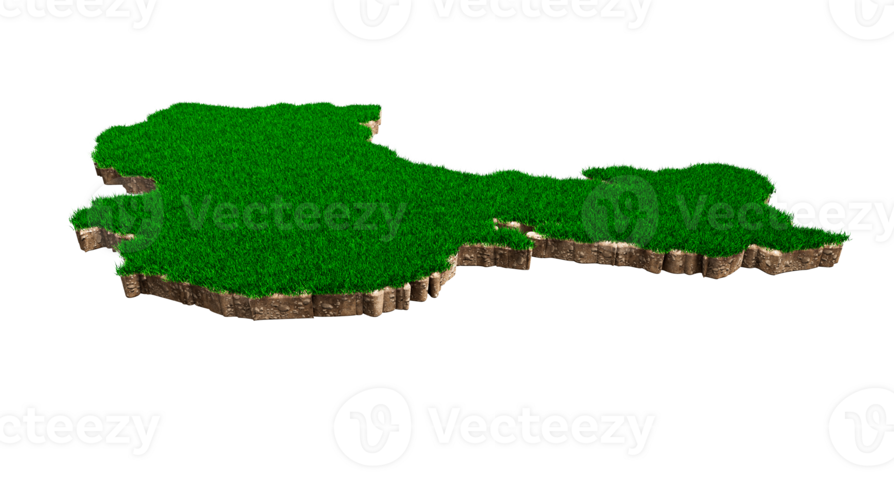 China Map soil land geology cross section with green grass and Rock ground texture 3d illustration png