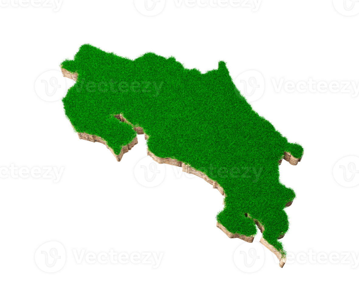 costa rica mapa suelo tierra geología sección transversal con hierba verde y roca suelo textura 3d ilustración png