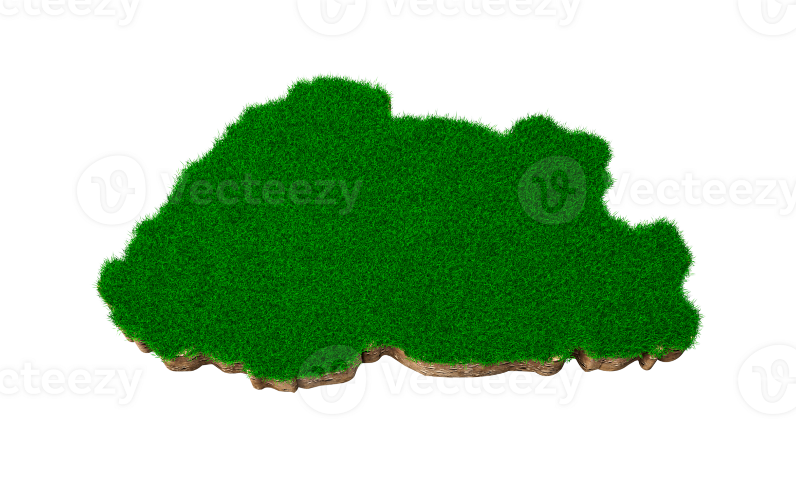 Bhutan Map soil land geology cross section with green grass and Rock ground texture 3d illustration png