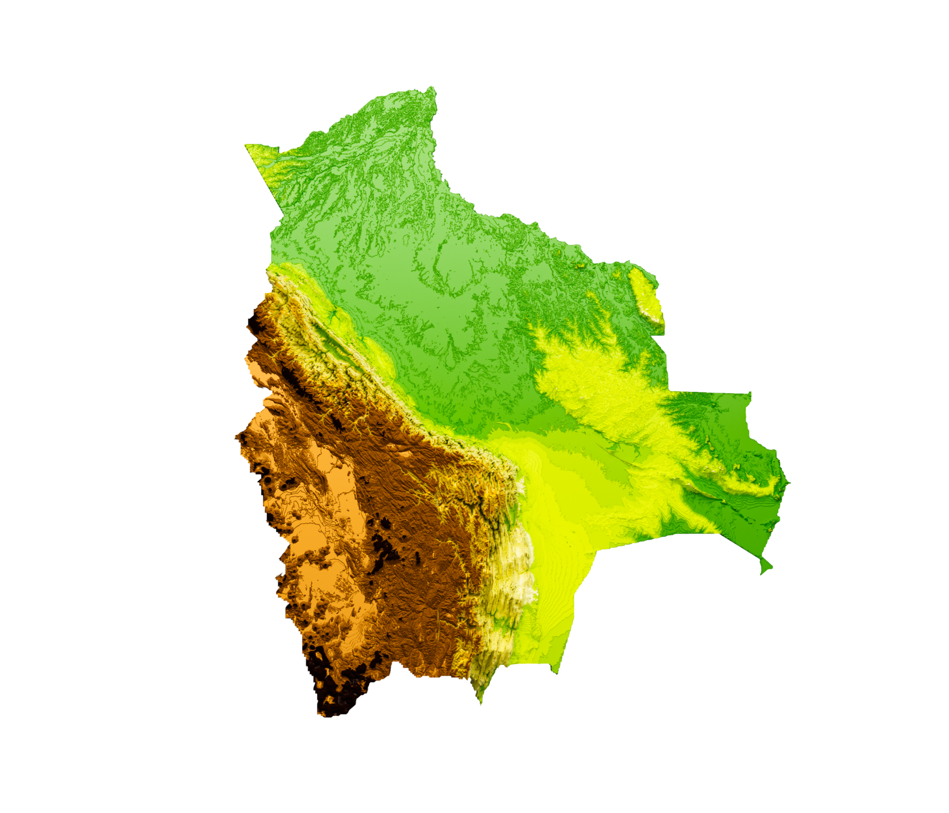 Bolivia Map Shaded relief Color Height map 3d illustration 27720525 PNG