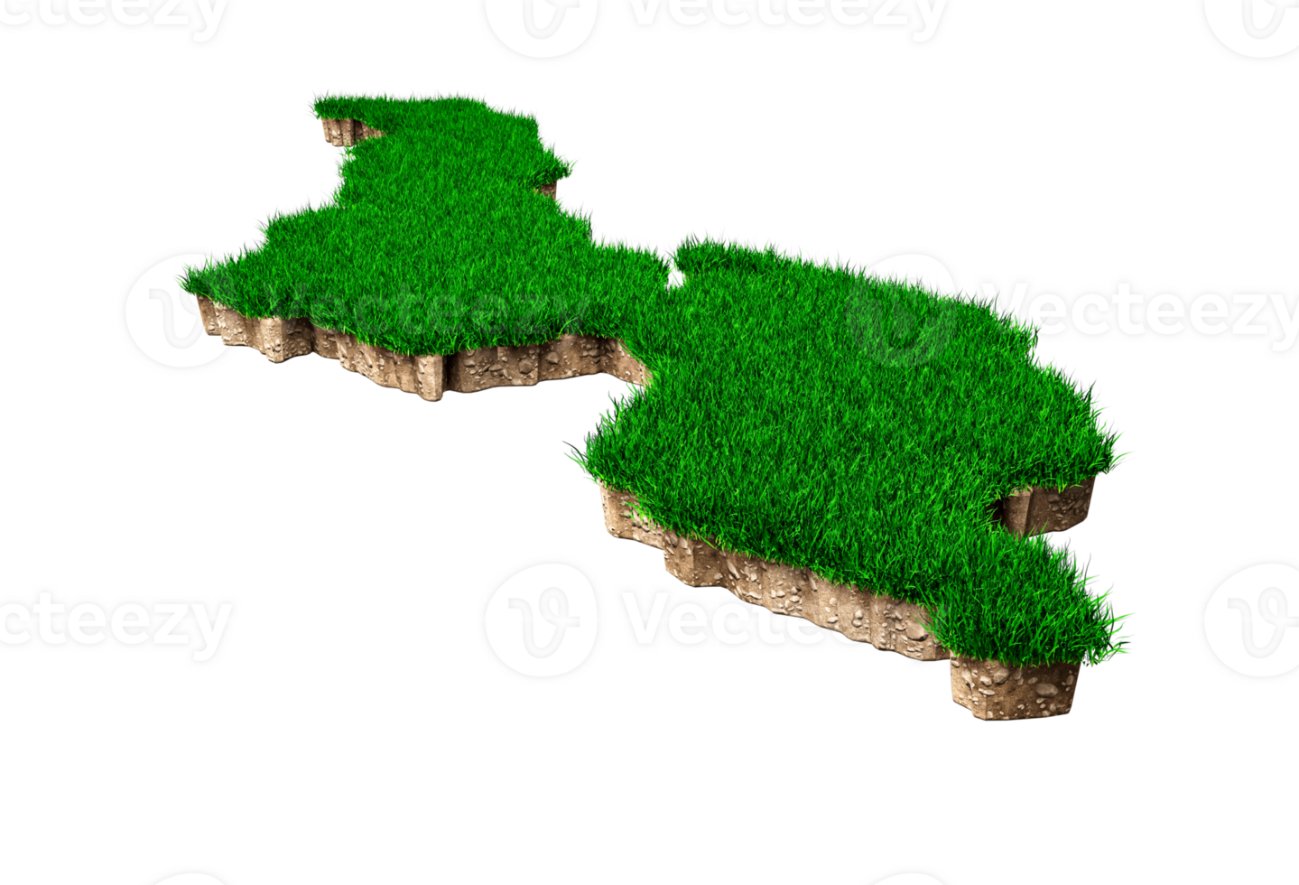 Malawi Map soil land geology cross section with green grass and Rock ground texture 3d illustration png