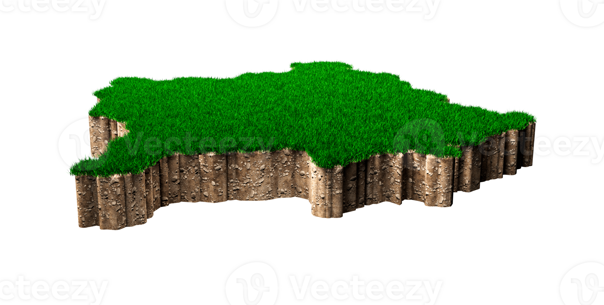 Kosovo Map soil land geology cross section with green grass and Rock ground texture 3d illustration png