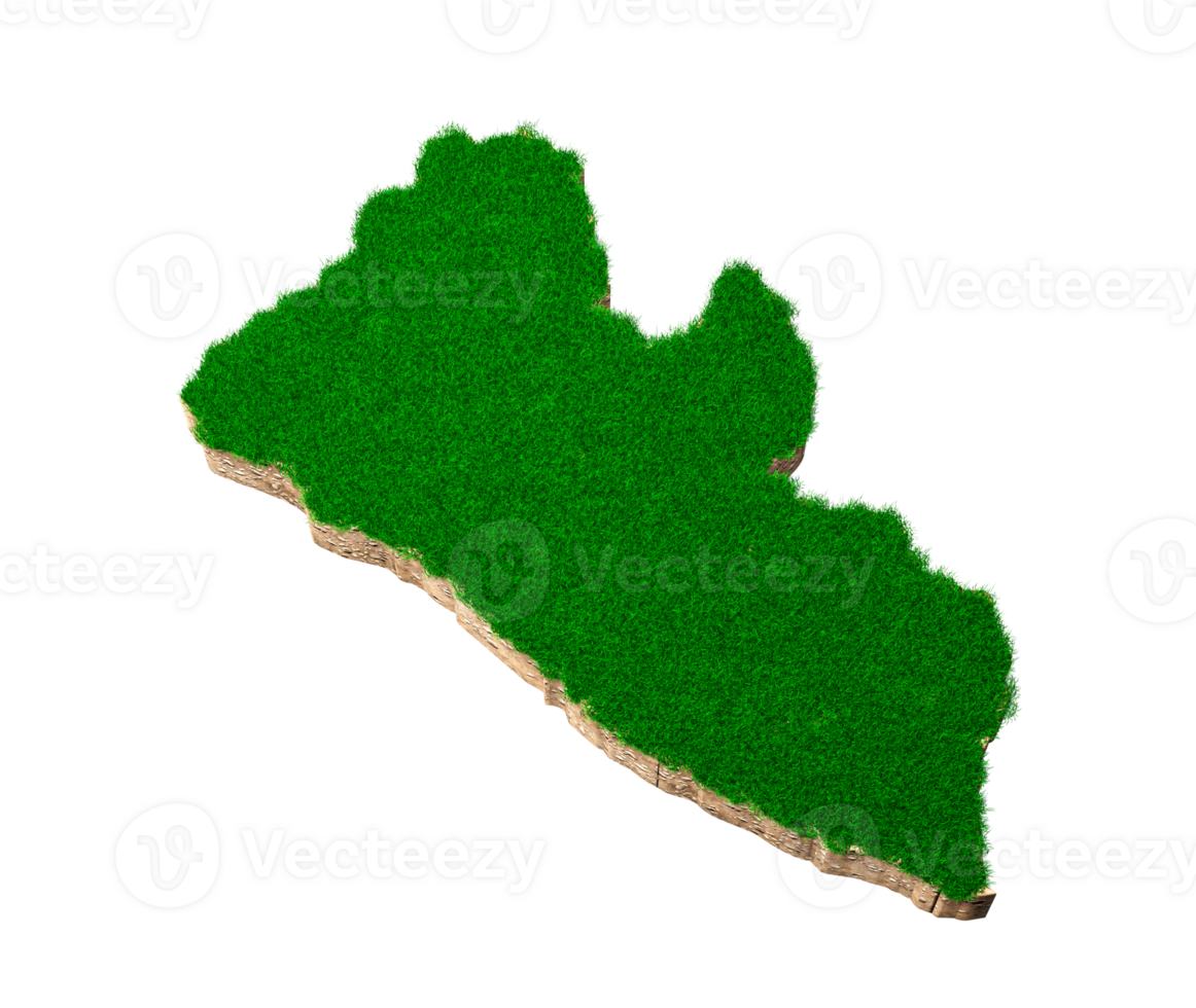 Liberia Map soil land geology cross section with green grass and Rock ground texture 3d illustration png