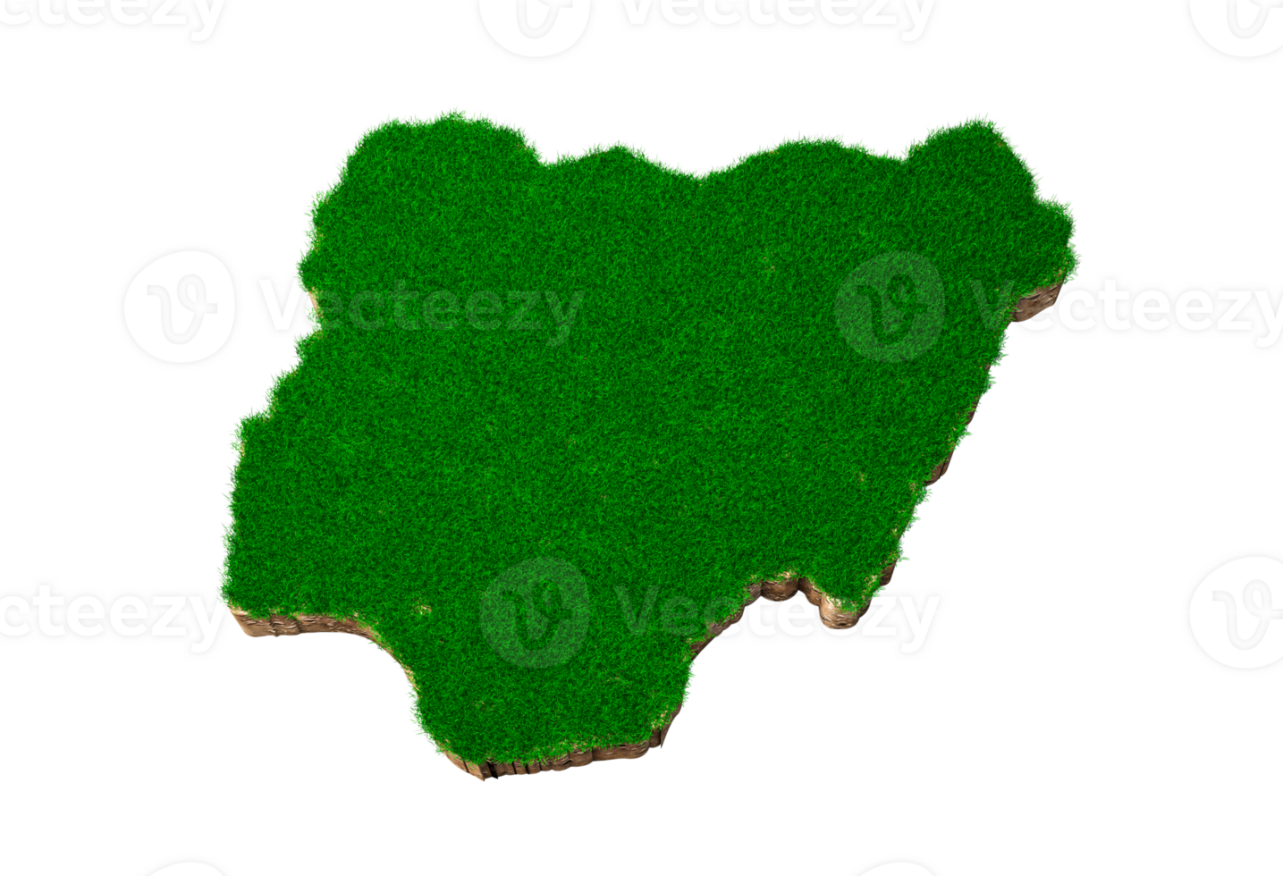 Nigeria Map soil land geology cross section with green grass and Rock ground texture 3d illustration png