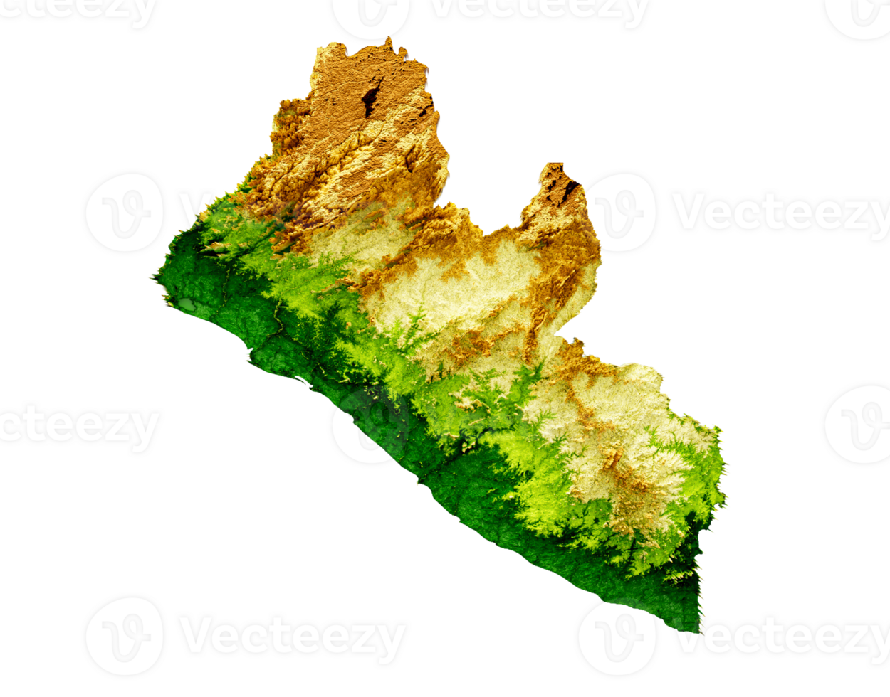 Liberia Map Shaded relief Color Height map  3d illustration png