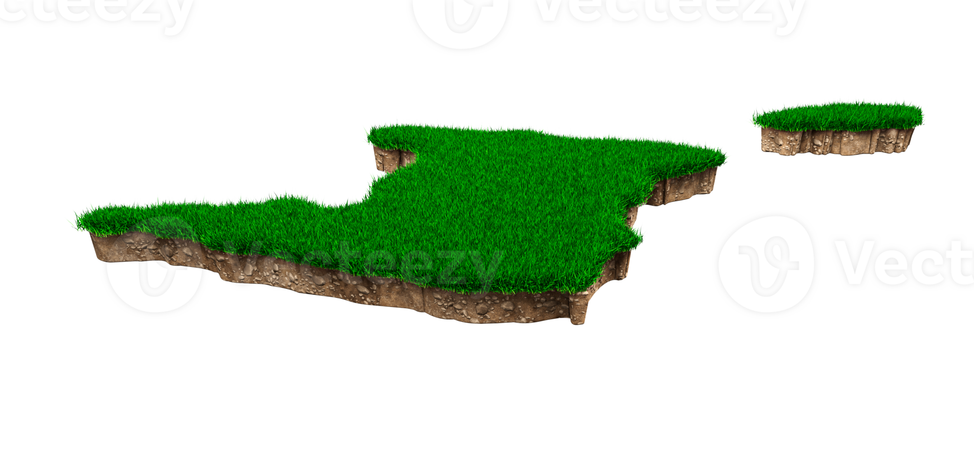 Trinidad and Tobago Map soil land geology cross section with green grass and Rock ground texture 3d illustration png