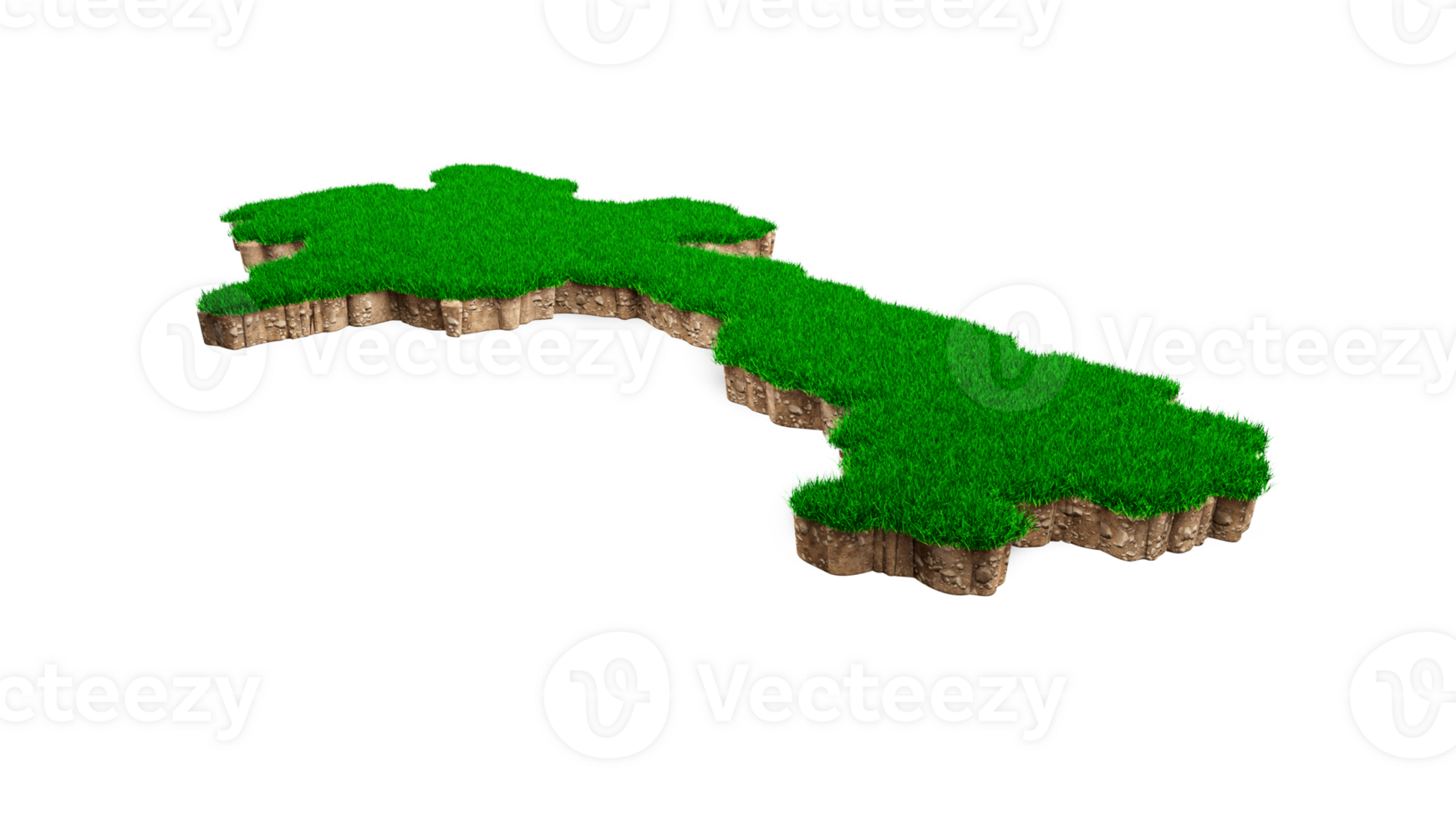 Laos Map soil land geology cross section with green grass and Rock ground texture 3d illustration png