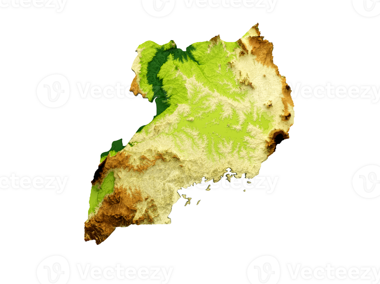 Uganda Map Shaded relief Color Height map 3d illustration png