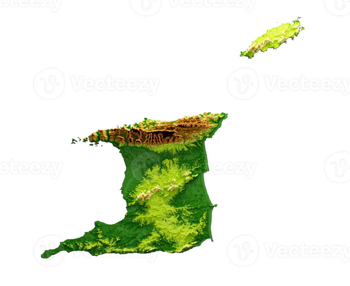 Trinidad and Tobago Map Shaded relief Color Height map 3d illustration png
