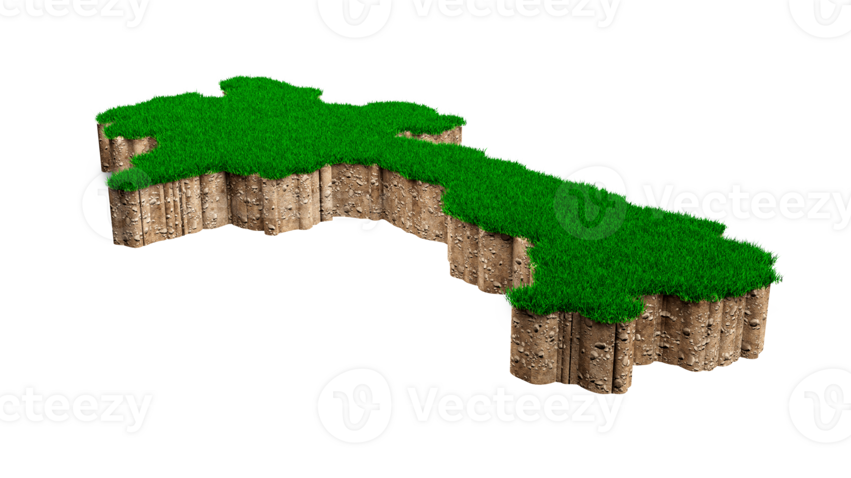 Laos Map soil land geology cross section with green grass and Rock ground texture 3d illustration png
