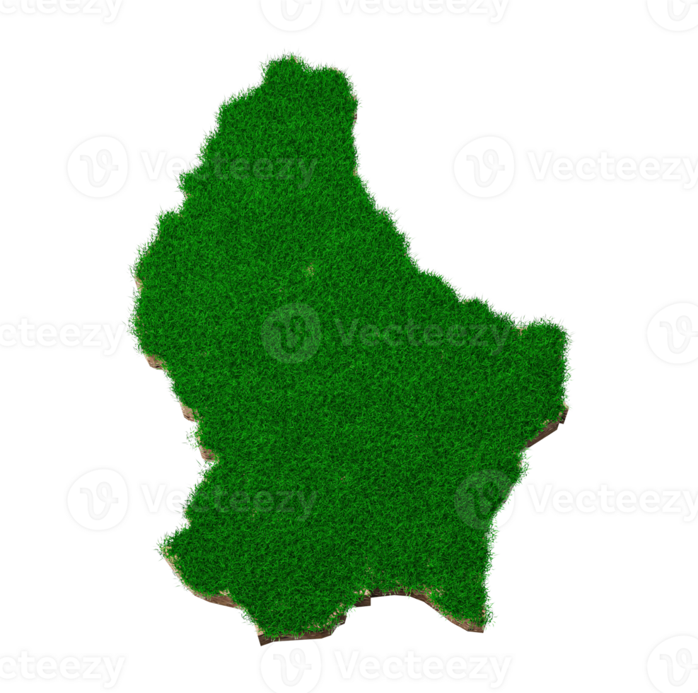 Luxembourg Map soil land geology cross section with green grass and Rock ground texture 3d illustration png