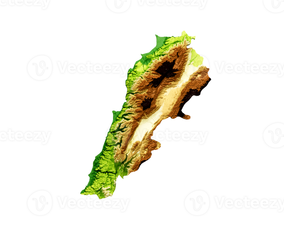 Lebanon Map Shaded relief Color Height map 3d illustration png