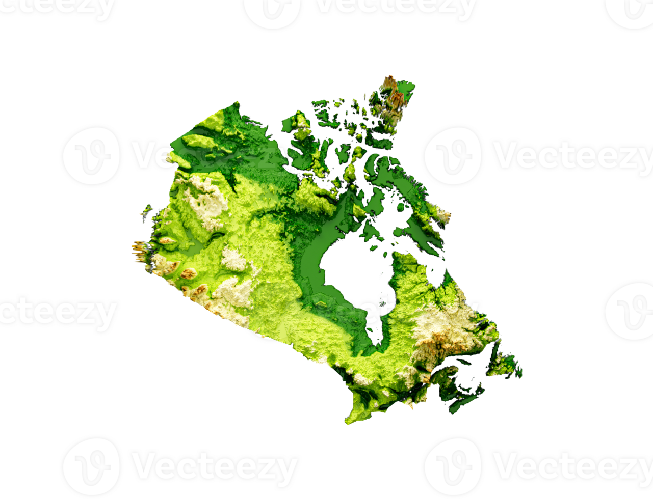 Canada Map Shaded relief Color Height map 3d illustration png
