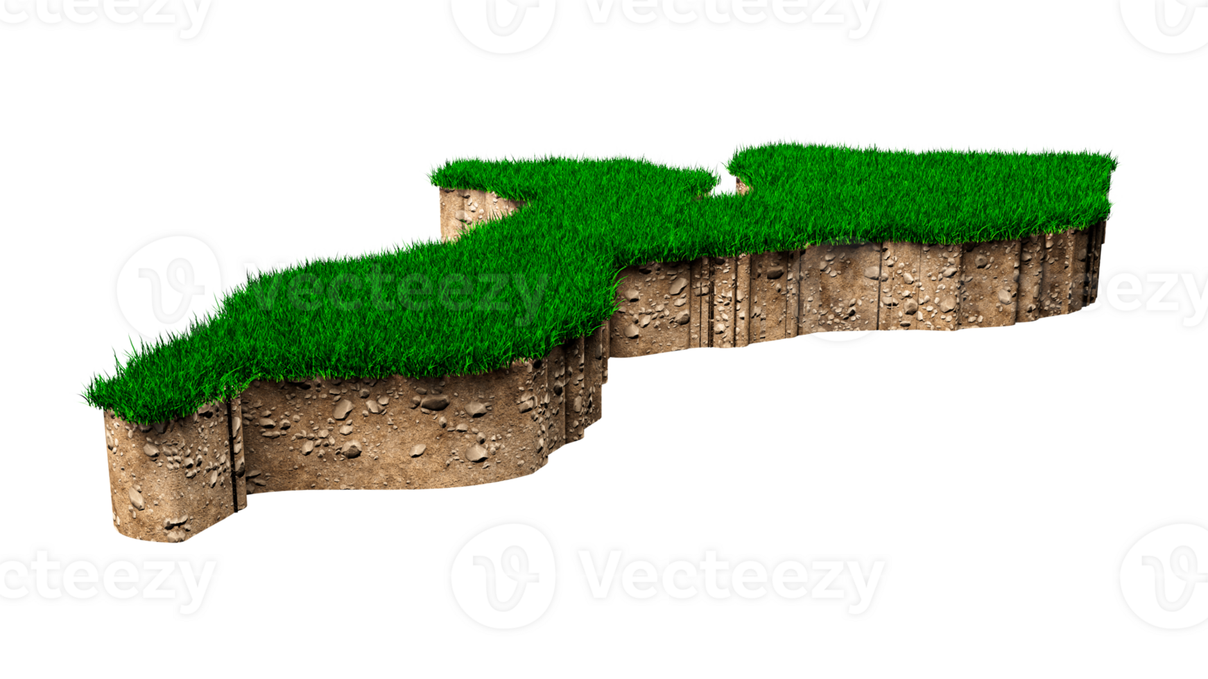Mozambique Map soil land geology cross section with green grass and Rock ground texture 3d illustration png