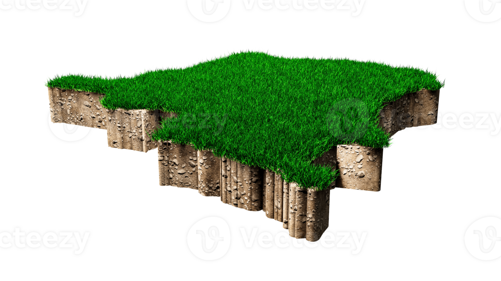 Congo Map soil land geology cross section with green grass and Rock ground texture 3d illustration png