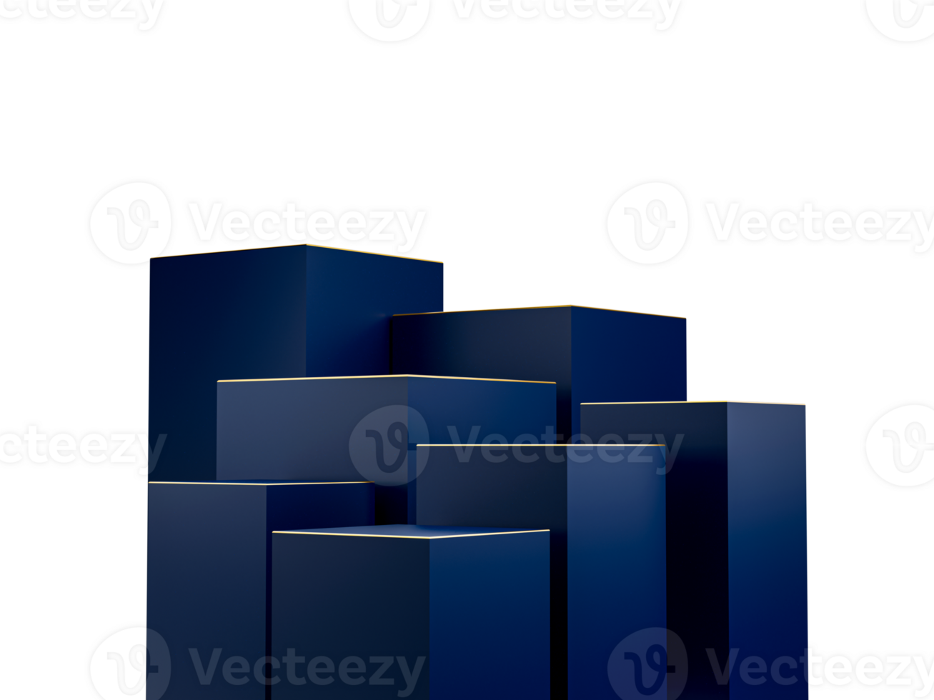 Abstract blue and gold geometric podiums, luxury concept . 3d illustration png