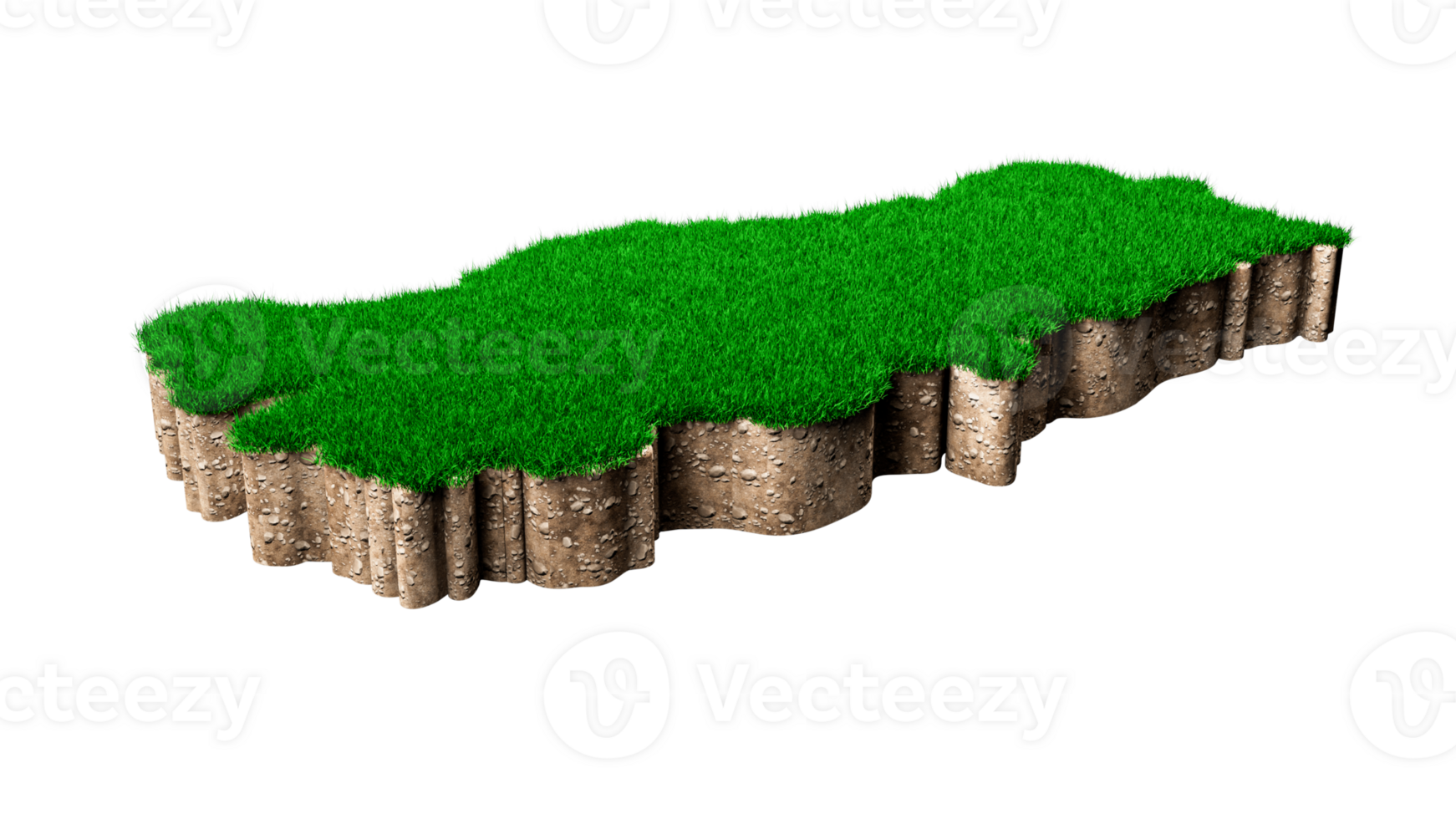 Turkey Map soil land geology cross section with green grass and Rock ground texture 3d illustration png