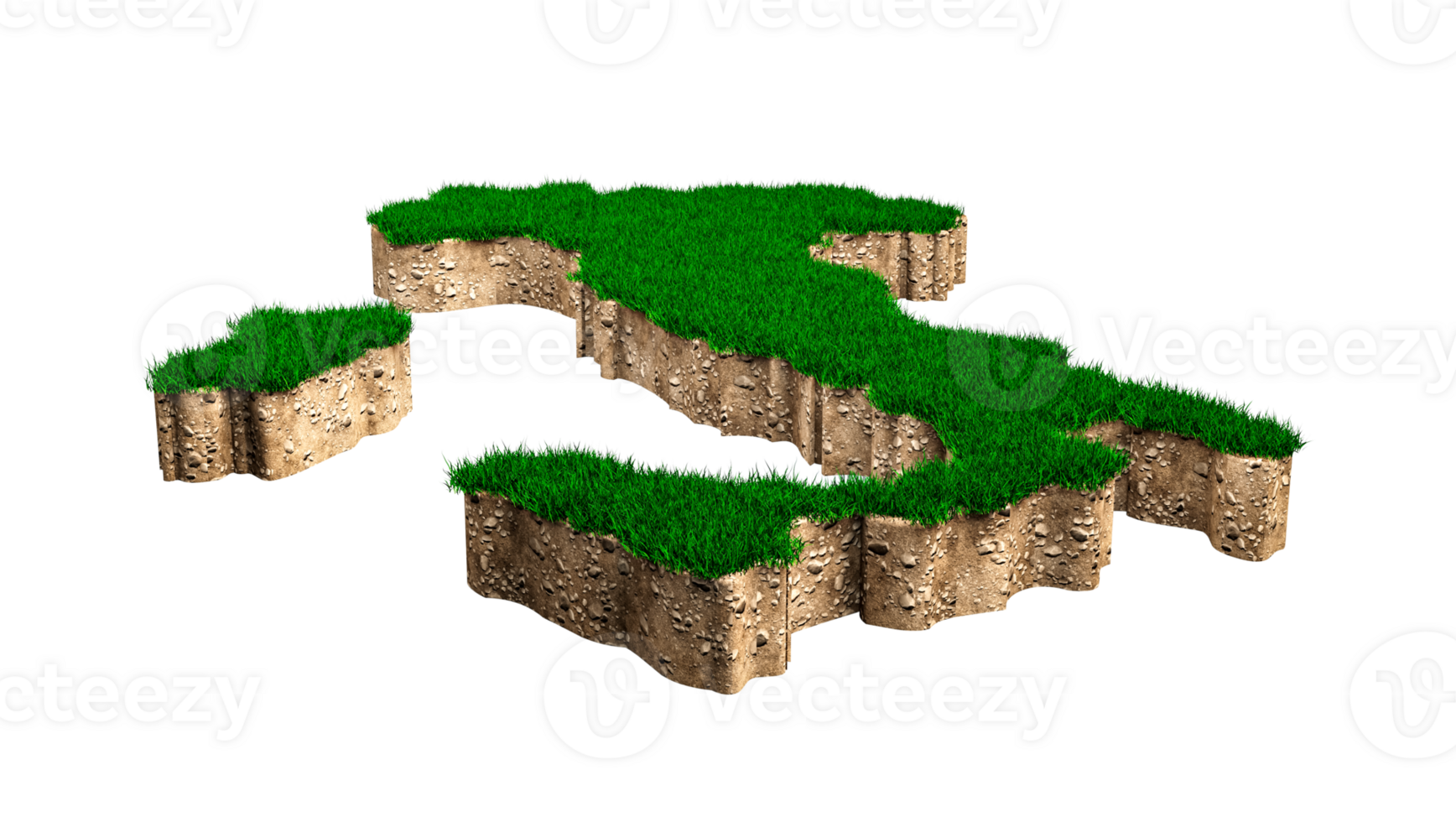 Italy Map soil land geology cross section with green grass and Rock ground texture 3d illustration png