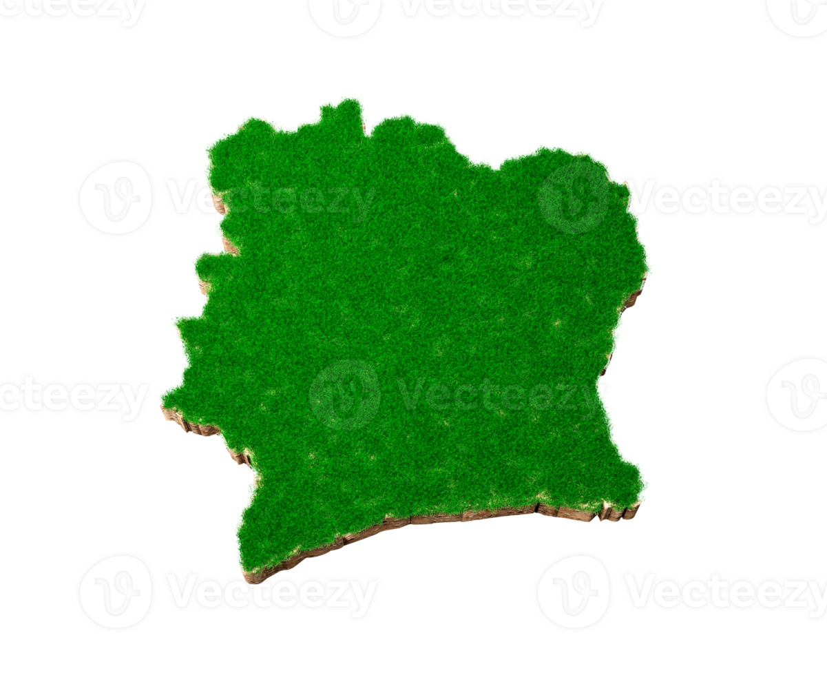 Ivory Coast Map soil land geology cross section with green grass and Rock ground texture 3d illustration png