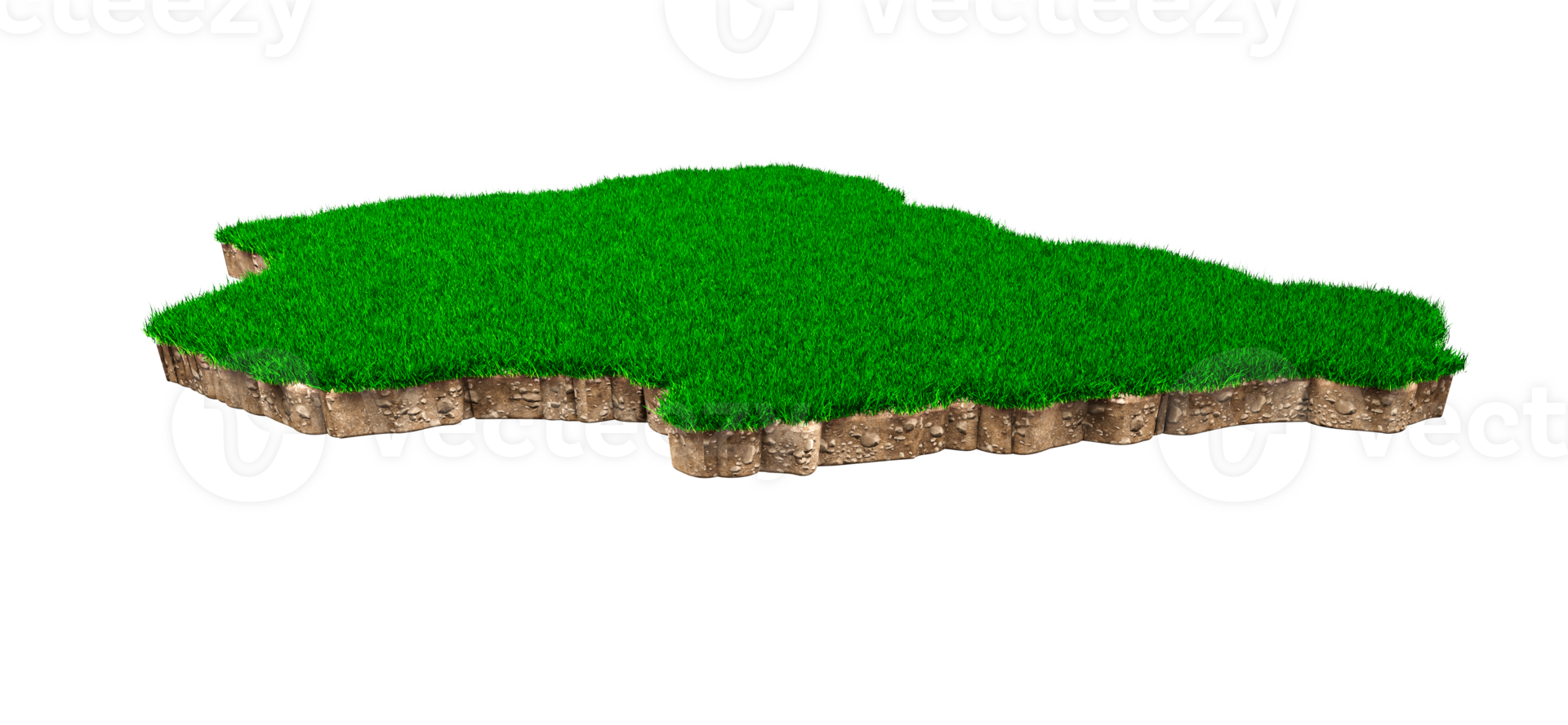 Nigeria Map soil land geology cross section with green grass and Rock ground texture 3d illustration png