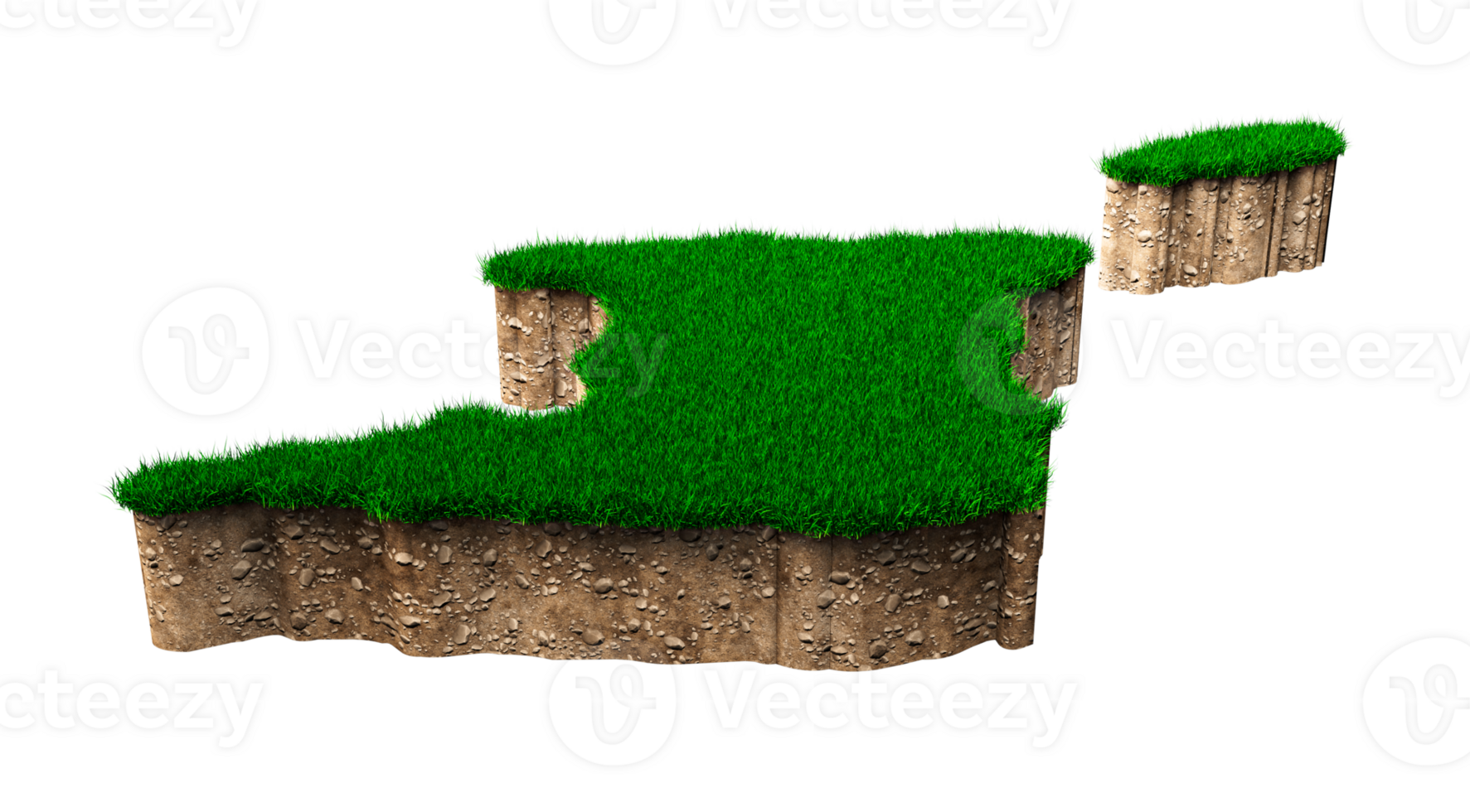 Trinidad and Tobago Map soil land geology cross section with green grass and Rock ground texture 3d illustration png