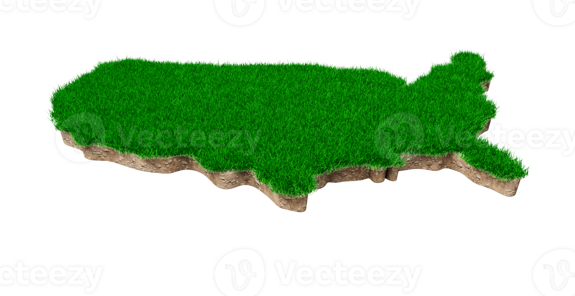 USA Map soil land geology cross section with green grass and Rock ground texture 3d illustration png