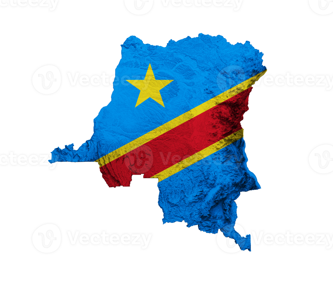 Congo map with the flag Colors Red and yellow Shaded relief map 3d illustration png