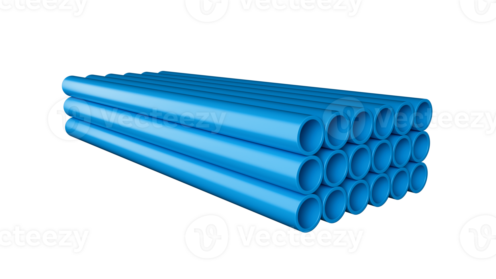 Stacks of Blue PVC pipe connection PVC pipes for drinking water 3d