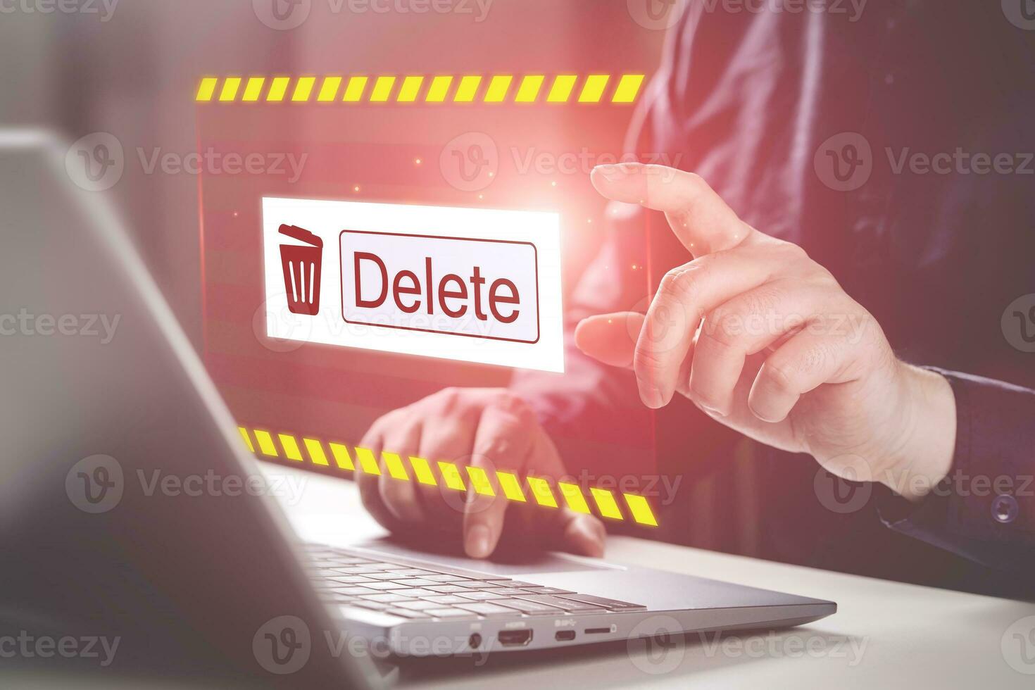 Deleting files from the system. Spam mail, electronic messages or personal data in computer systems. concept of technology and document management from laptop photo