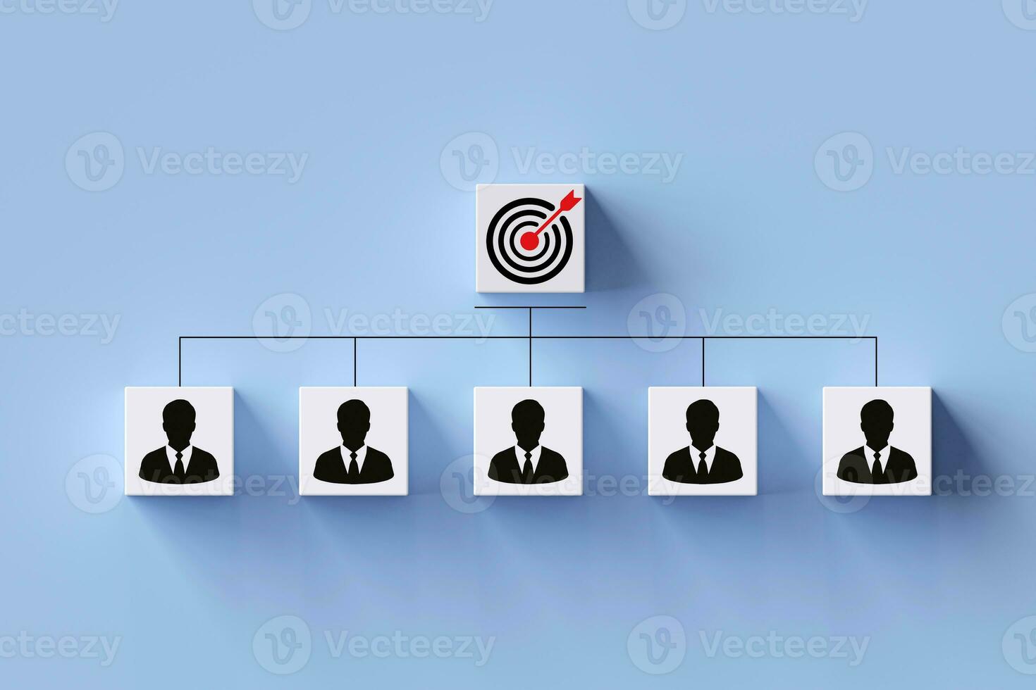teamwork concept strategic planning of organizational management and selection of ideal to target success organization. square blocks with human icon and target board with copy. photo
