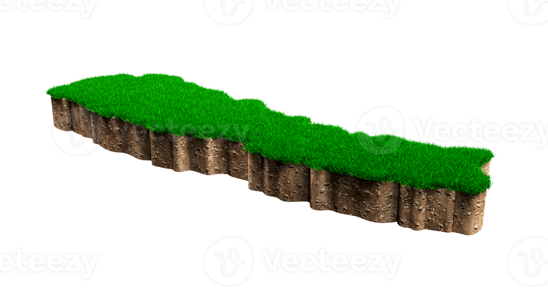 Nepal Map soil land geology cross section with green grass and Rock ground texture 3d illustration png
