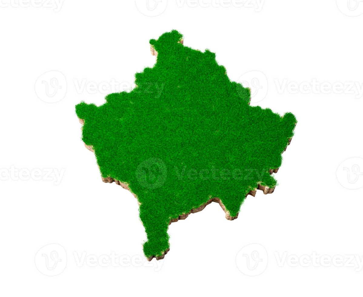 Kosovo Map soil land geology cross section with green grass and Rock ground texture 3d illustration png