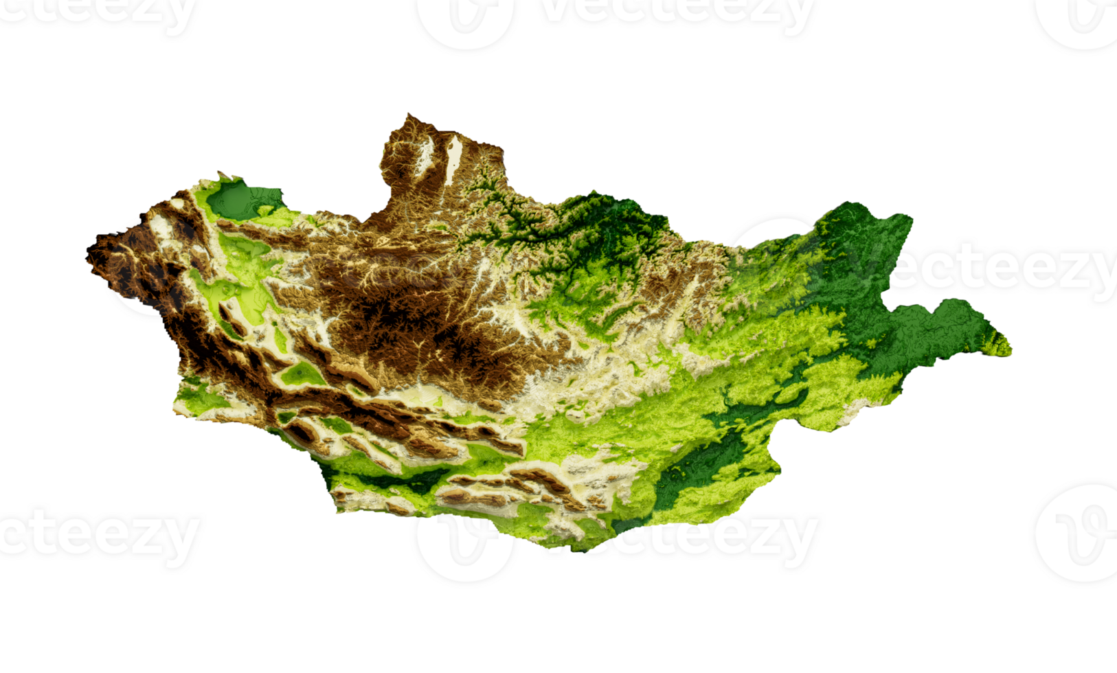 Mongolia Map Shaded relief Color Height map 3d illustration png