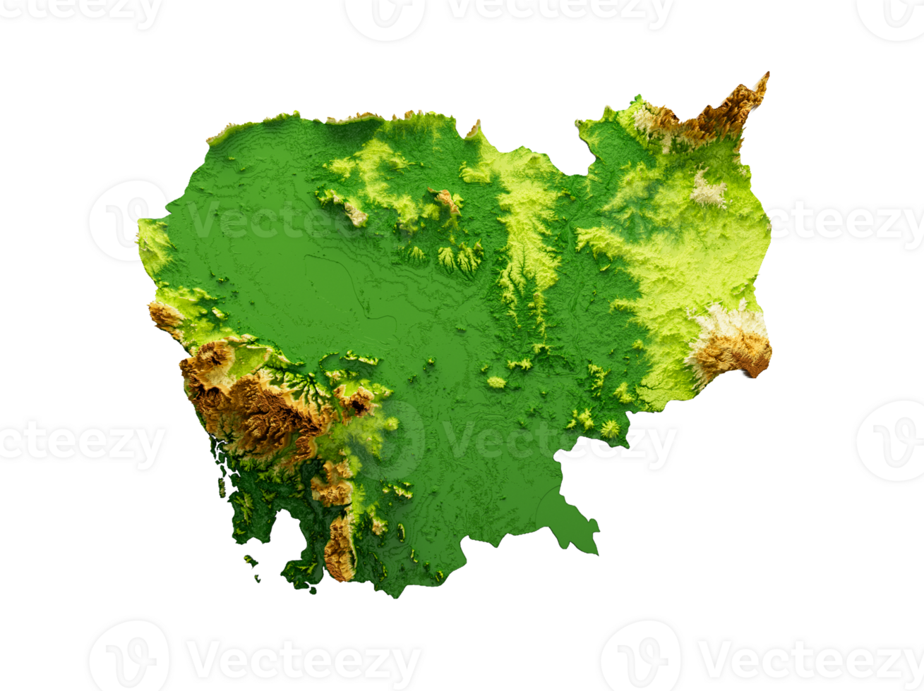 Cambodia Map Shaded relief Color Height map  3d illustration png