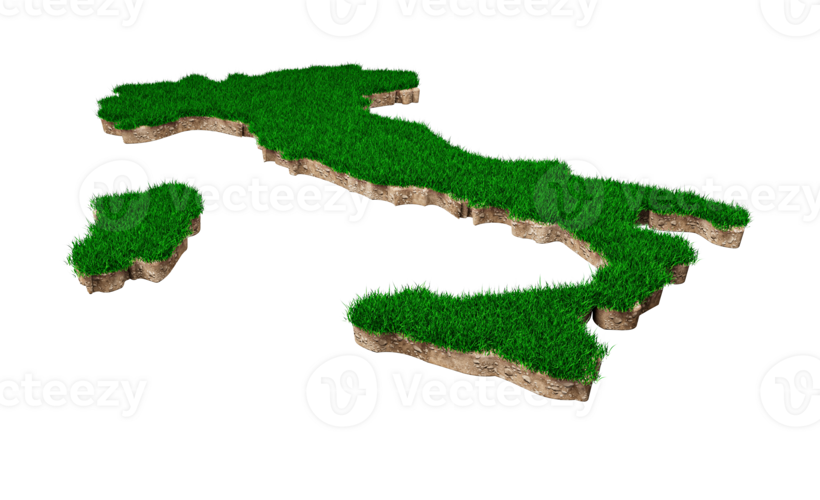 Italy Map soil land geology cross section with green grass and Rock ground texture 3d illustration png