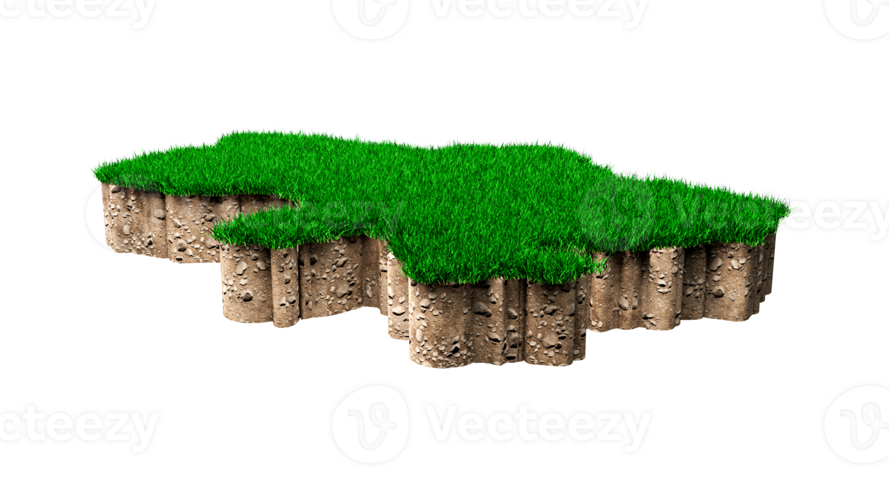 Ukraine map soil land geology cross section with green grass 3d illustration png