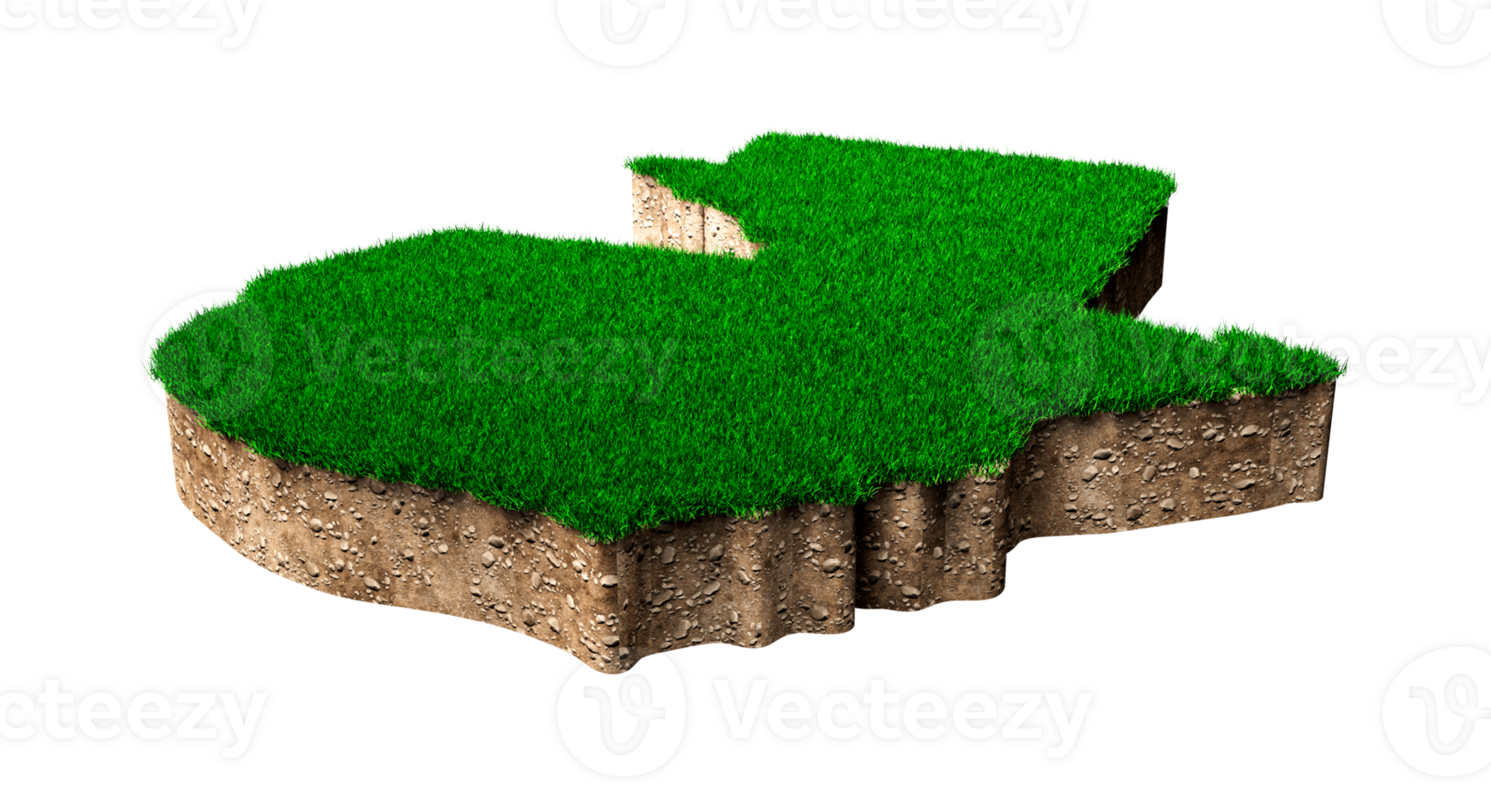 Guatemala Map soil land geology cross section with green grass and Rock ground texture 3d illustration png